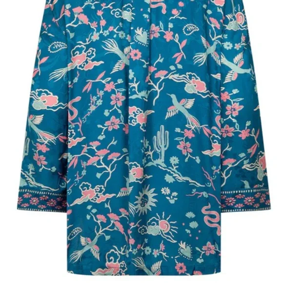 Spell NWT Desert BanditaCobalt Blue and Pink Floral Woven Button Down Shirt
